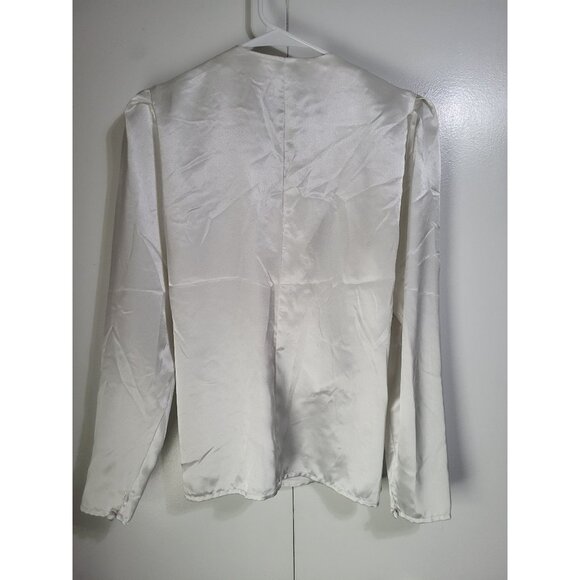 ANNE KLEIN VTG Womens SZ 8 Wrap Satin Applique Blouse Top Feminine White - Picture 3 of 11
